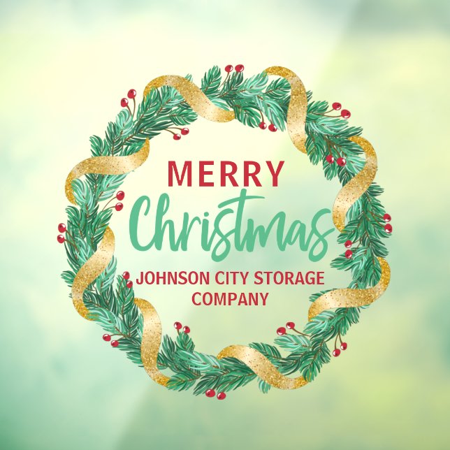 Frohe Weihnachts Gold Wreath Chic Custom Company Fensteraufkleber (Blatt 3)