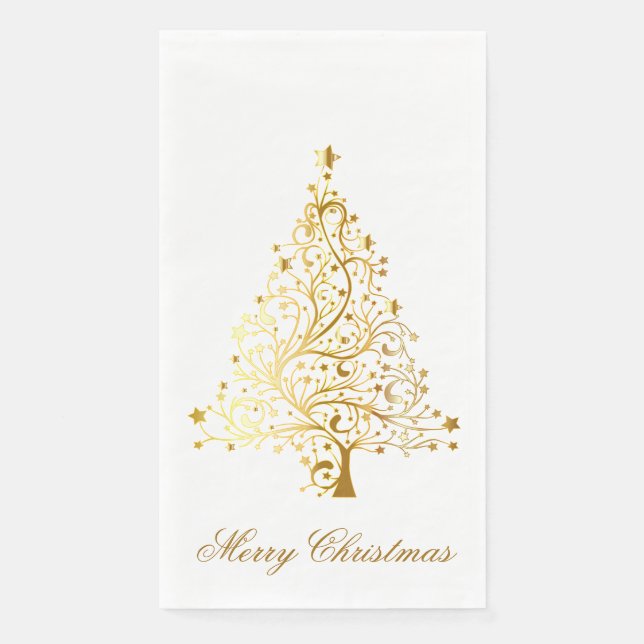 Frohe Weihnachts-Goldbaum Serviette (Vorderseite)