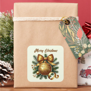 Frohe Weihnachts goldene Glühbirne fügen Text Quadratischer Aufkleber