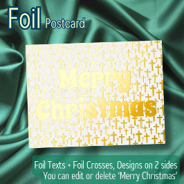 Frohe Weihnachts-goldene Kreuz-Retro-Typografie Folien Feiertagspostkarte