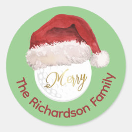 Frohe Weihnachts Golf Ball Santa Cap Name Runder Aufkleber