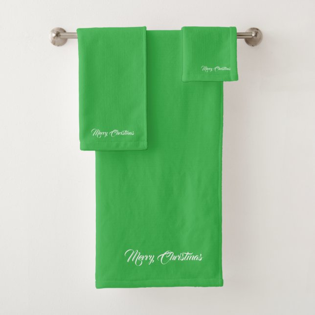 Frohe Weihnachts Grass Green Badhandtuch Set (Insitu)