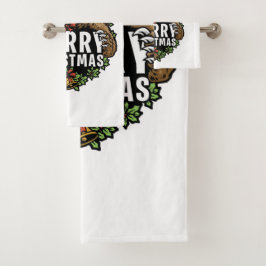 Frohe Weihnachts Grizzly Bär Badhandtuch Set