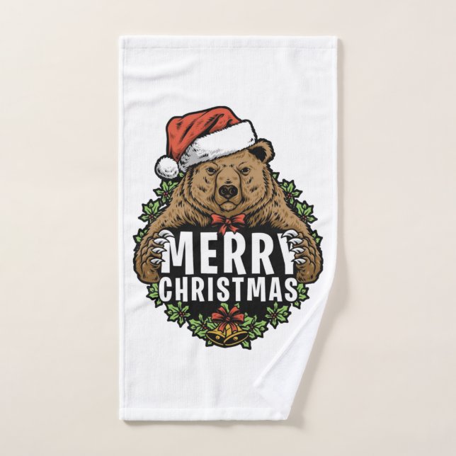 Frohe Weihnachts Grizzly Bär Badhandtuch Set (Handtuch)
