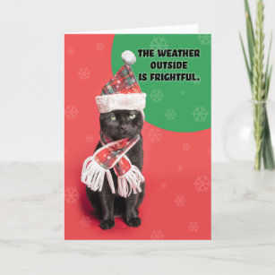 Frohe Weihnachts Grumpy Black Cat in Hat und Scarf Feiertagskarte