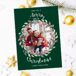 Frohe Weihnachts Grün Familienurlaub Foto Card Feiertagskarte