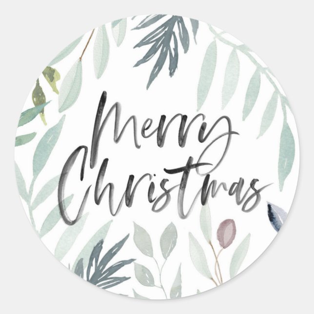 Frohe Weihnachts-Grün-Foliage-Sticker Runder Aufkleber (Vorderseite)