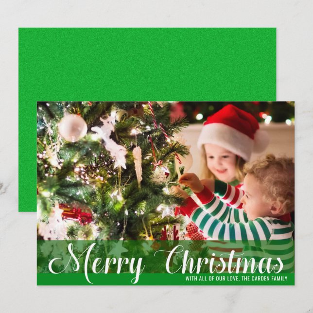 Frohe Weihnachts Grün Foto Weihnachtskarten (Vorne/Hinten)