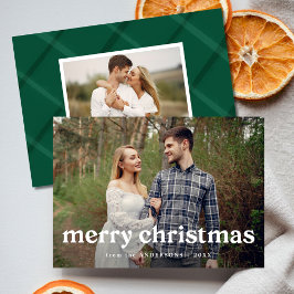 Frohe Weihnachts Grün gestrichen Kariert 2 Foto Feiertagskarte