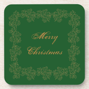 Frohe Weihnachts-Grün-Gold-Plastik-Untersetzer Getränkeuntersetzer