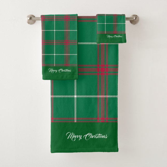 Frohe Weihnachts Grün Kariert Badhandtuch Set (Insitu)