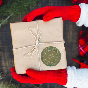 Frohe Weihnachts Grün Kraut Woodland Wood Mustard Runder Aufkleber