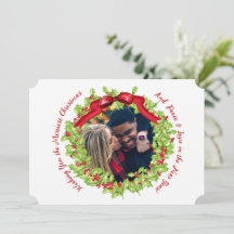Frohe Weihnachts Grün & Rot Holly Foto Wreath