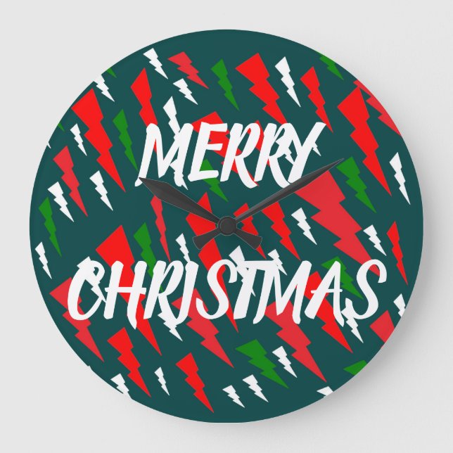 Frohe Weihnachts-Grün-Rot-Text-Design Große Wanduhr (Vorderseite)