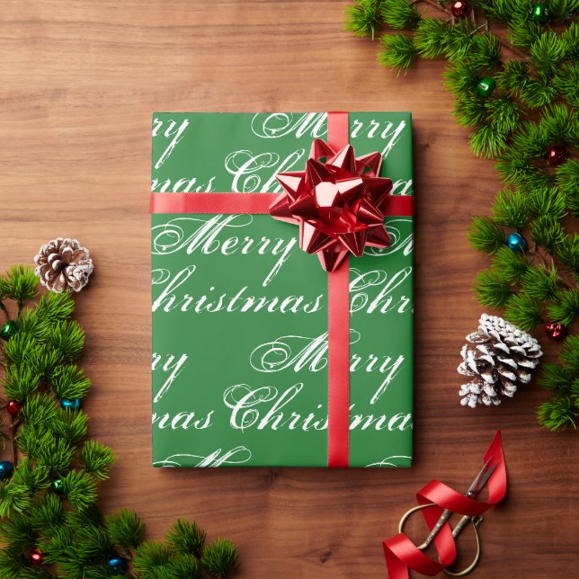 Frohe Weihnachts-Grün-Schriftzeichen-Muster Geschenkpapier (Feiertagsgeschenk)
