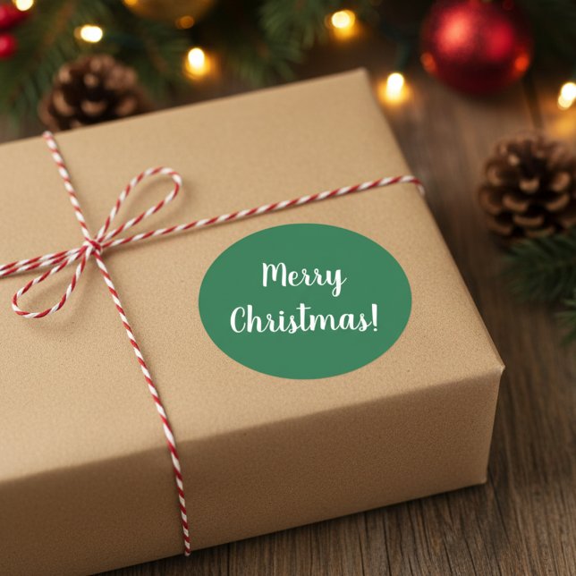 Frohe Weihnachts Grün & Weiße Typografie Festival Runder Aufkleber (Von Creator hochgeladen)