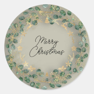 Frohe Weihnachts Grün Wreath Woodland Wood Smoky Runder Aufkleber