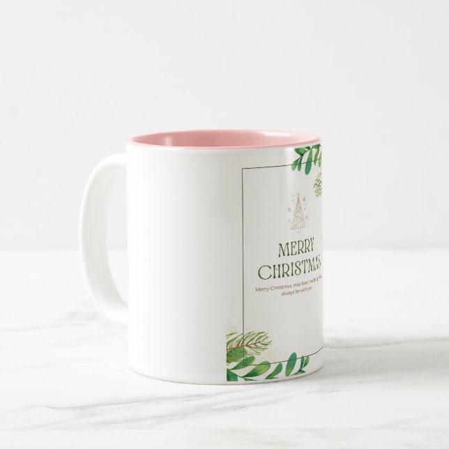 Frohe Weihnachts-Grüne Leaf-Tasse Zweifarbige Tasse (Vorderseite Links)