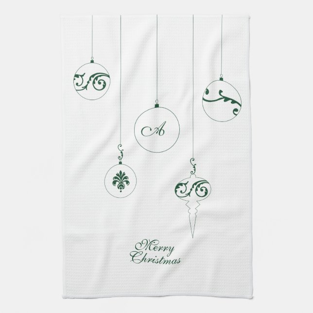 Frohe Weihnachts Grüne Mongram Bauble Ornaments Geschirrtuch (Vertikal)