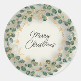 Frohe Weihnachts Grünen Wreath Woodland Wood Gray Runder Aufkleber