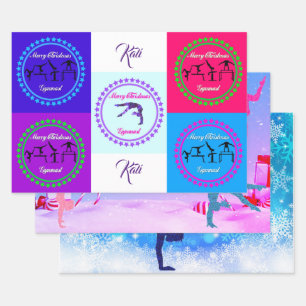 Frohe Weihnachts Gymnast Wrapping Paper Set von 3 Geschenkpapier Set