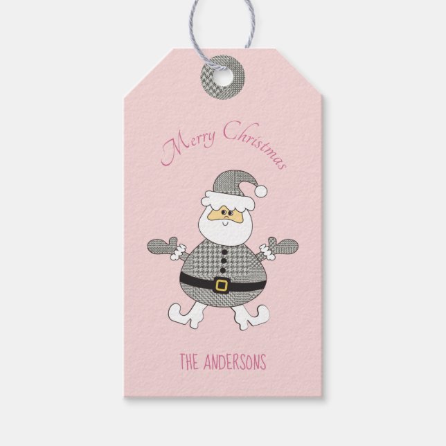 Frohe Weihnachts-Hahnentrittmuster Fashion Santa Geschenkanhänger (Vorderseite)