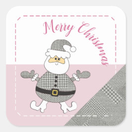 Frohe Weihnachts-Hahnentrittmuster Fashion Santa Quadratischer Aufkleber