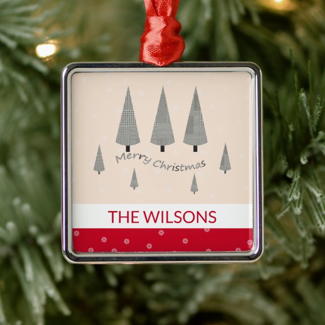 Frohe Weihnachts-Hahnentrittmuster Modernes Rotes Ornament Aus Metall (Baum)