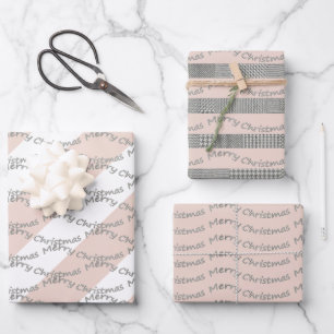 Frohe Weihnachts-Hahnentrittmuster-Muster, Streife Geschenkpapier Set