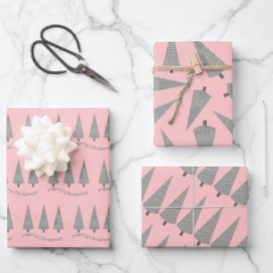 Frohe Weihnachts-Hahnentrittmuster Pink Geschenkpapier Set