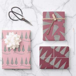 Frohe Weihnachts-Hahnentrittmuster Tree Muster Wra Geschenkpapier Set