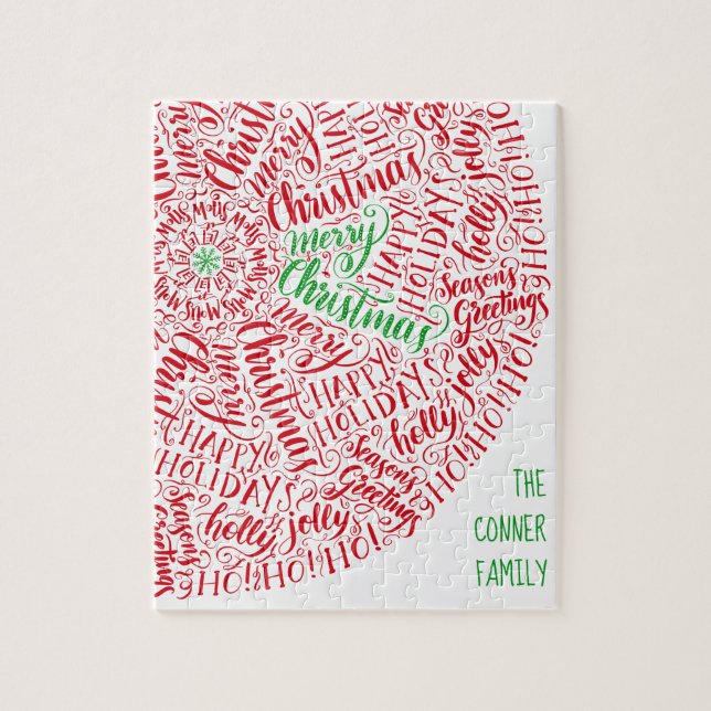 Frohe Weihnachts Hand Lettered Mandala Elegant Red Puzzle (Vertikal)