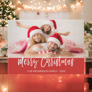 Frohe Weihnachts Hand Lettered Script Foto Card Feiertagskarte