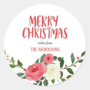 Frohe Weihnachts-Handgeschriebene Script-Rote Rose Runder Aufkleber