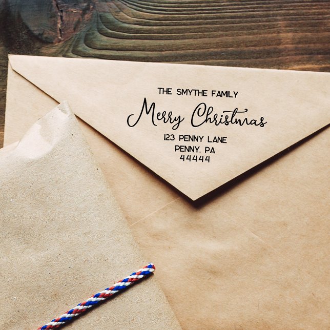 Frohe Weihnachts handgeschriebene Script Rubber Br Gummistempel (Script Merry Christmas Family Name Rubber Stamp
)