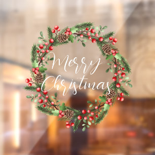 Frohe Weihnachts handgeschriebener Text Kranz Fensteraufkleber