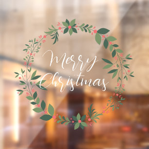 Frohe Weihnachts handgeschriebener Text Kranz Fensteraufkleber