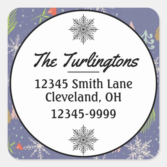 Frohe Weihnachts-Handgezeichnete Bäume Rücksendead Quadratischer Aufkleber (Vorderseite)