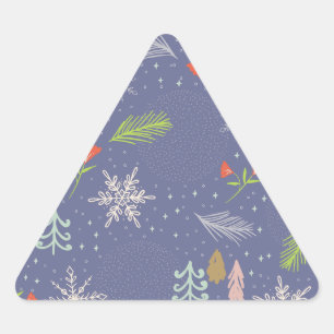 Frohe Weihnachts handgezeichnete Bäume Schneeflock Dreieckiger Aufkleber
