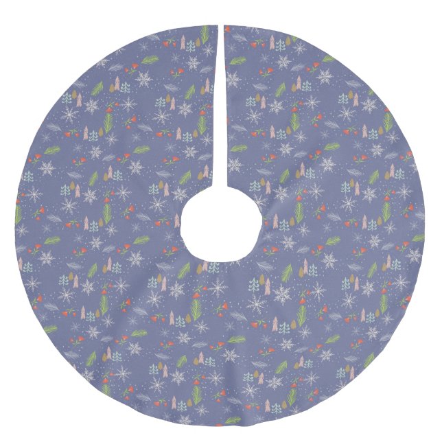 Frohe Weihnachts handgezeichnete Bäume Schneeflock Polyester Weihnachtsbaumdecke (Vorderseite)