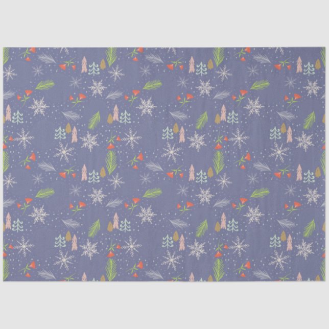 Frohe Weihnachts handgezeichnete Bäume Schneeflock Seidenpapier (Vorderseite)