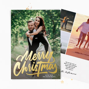 Frohe Weihnachts-Handschrift Foto Collage Gold Folien Feiertagskarte