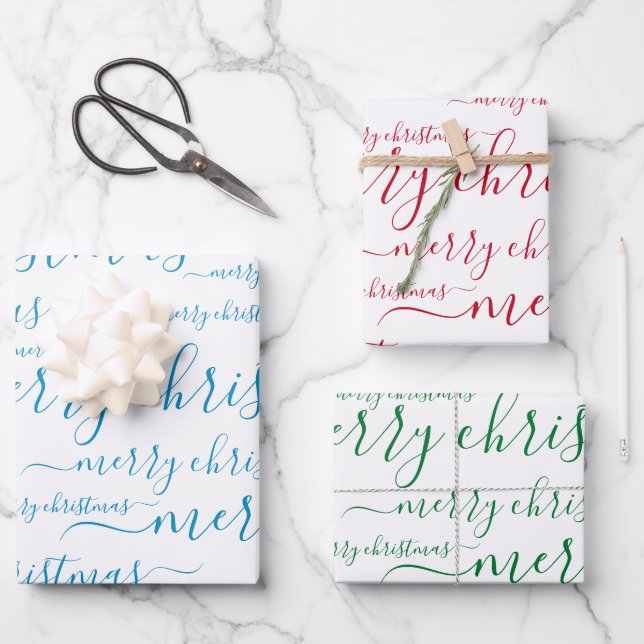 Frohe Weihnachts-Handschrift für Kalligrafie Geschenkpapier Set (Vorderseite)