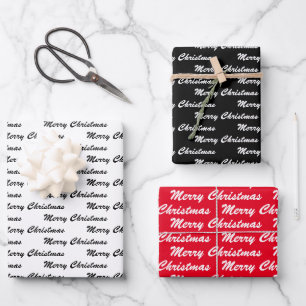 Frohe Weihnachts Handwriting White Black Red Geschenkpapier Set