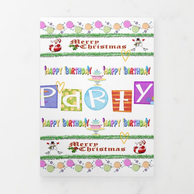 Frohe Weihnachts-Happy Birthday Tri-Fold Card Dreifach Gefaltete Karte (Cover)