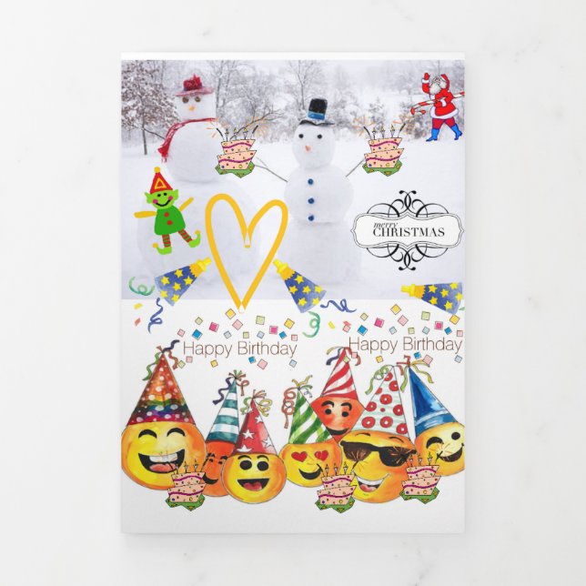 Frohe Weihnachts-Happy Birthday Tri-Fold Card Dreifach Gefaltete Karte (Cover)