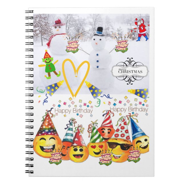 Frohe Weihnachts-Happy GeburtstagsNotebook Notizblock (Vorderseite)