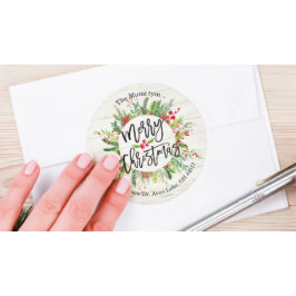 Frohe Weihnachts-Happy Holiday Holly Wreath Adress Runder Aufkleber