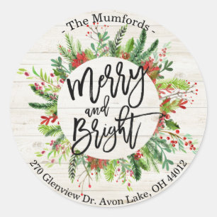 Frohe Weihnachts-Happy Holiday Holly Wreath Adress Runder Aufkleber