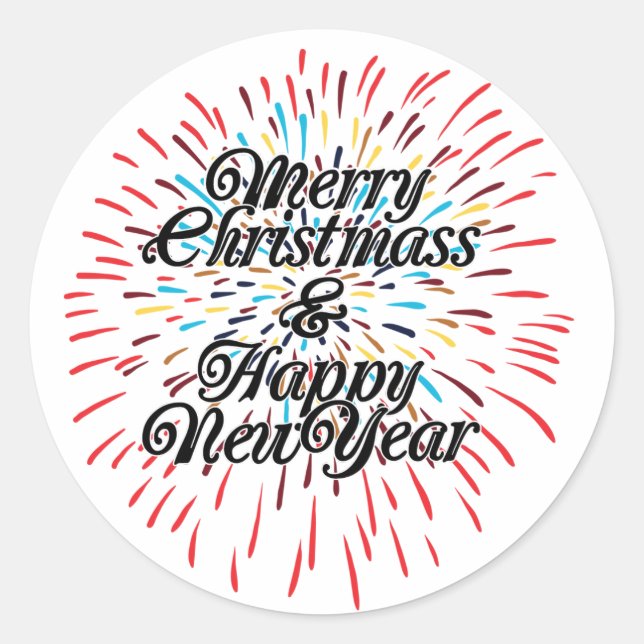 Frohe Weihnachts-Happy New Year Round Sticker (Vorderseite)